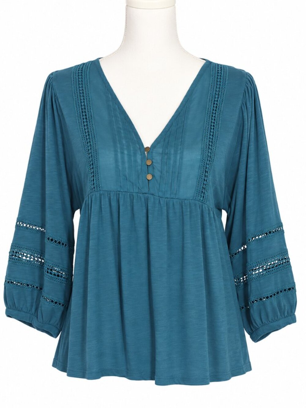 ANTHROPOLOGIE Kaye Pintuck Boho Peasant Babydoll in Tee in Teal Blue Size XS